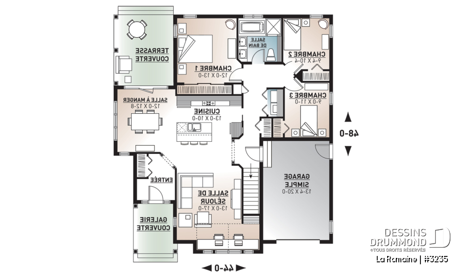 Rez-de-chaussée - Magnifique plan de plain-pied 3 chambres au rez-de-chaussée, garage, terrasse couverte à l'arrière - La Romaine