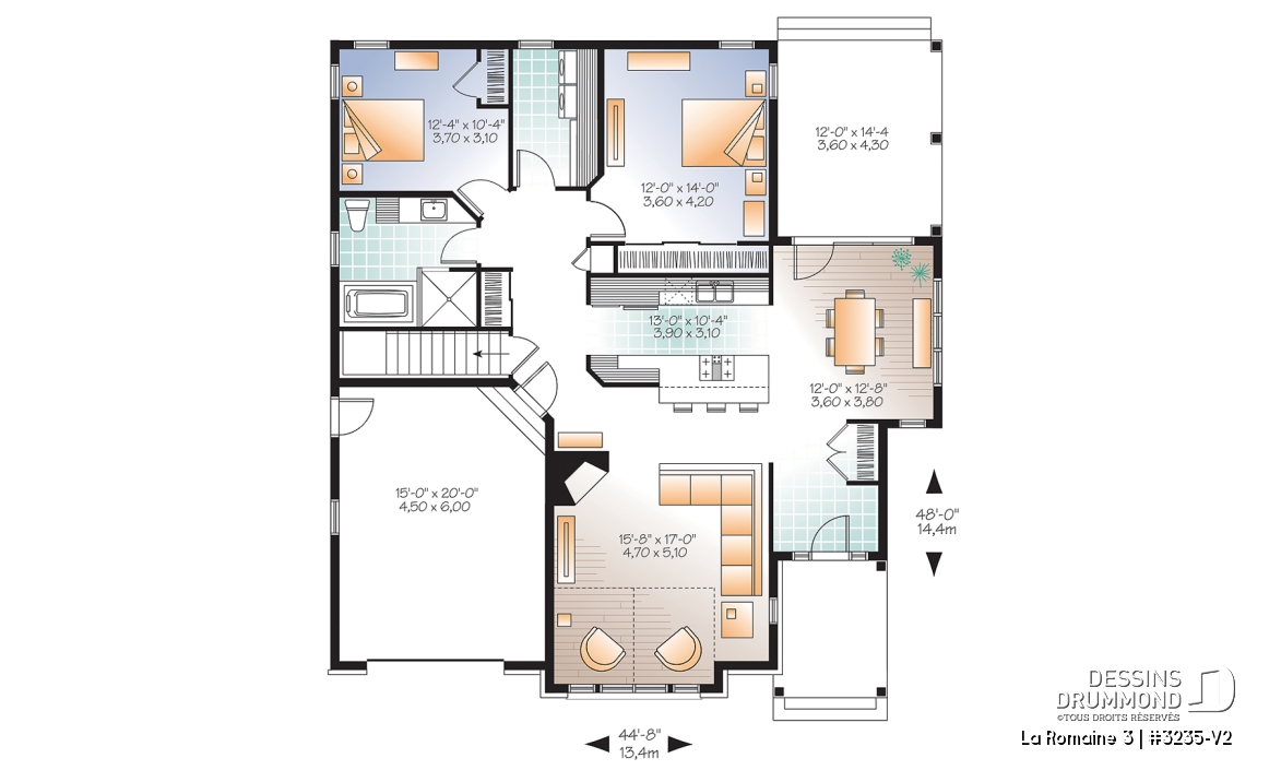 Rez-de-chaussée - Plain-pied de style Craftsman, 2 chambres, sous-sol aménageable et garage - La Romaine 3