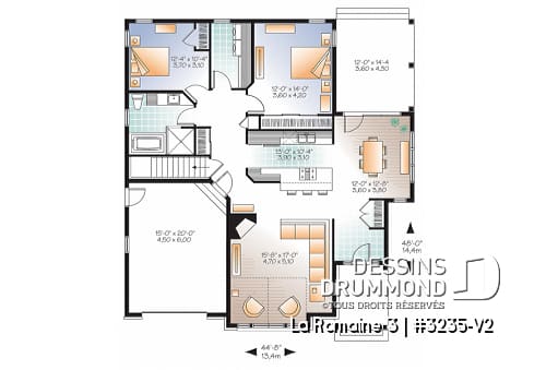 Rez-de-chaussée - Plain-pied de style Craftsman, 2 chambres, sous-sol aménageable et garage - La Romaine 3