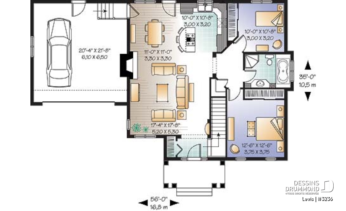 Rez-de-chaussée - Maison style transitionnel, Secteur d'activités entièrement ouvert, garage double, 2 chambres, foyer - Levis
