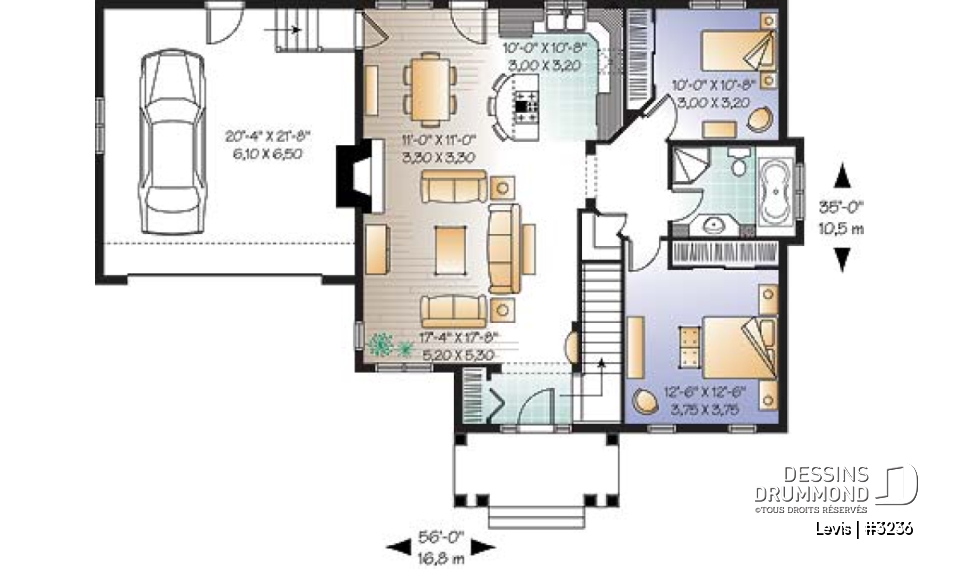 Rez-de-chaussée - Maison style transitionnel, Secteur d'activités entièrement ouvert, garage double, 2 chambres, foyer - Levis