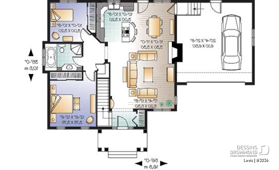 Rez-de-chaussée - Maison style transitionnel, Secteur d'activités entièrement ouvert, garage double, 2 chambres, foyer - Levis