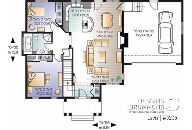 Rez-de-chaussée - Maison style transitionnel, Secteur d'activités entièrement ouvert, garage double, 2 chambres, foyer - Levis