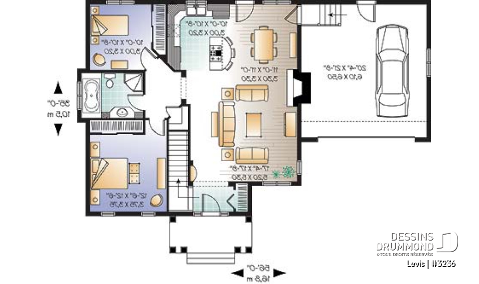 Rez-de-chaussée - Maison style transitionnel, Secteur d'activités entièrement ouvert, garage double, 2 chambres, foyer - Levis