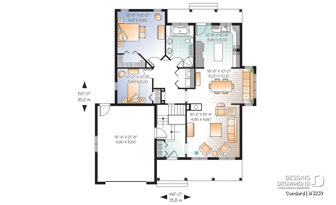 Rez-de-chaussée - Bungalow de 2 chambres avec galerie couverte et grand garage - Condord