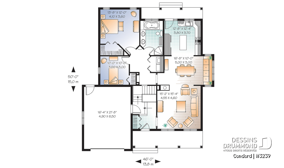 Rez-de-chaussée - Bungalow de 2 chambres avec galerie couverte et grand garage - Condord