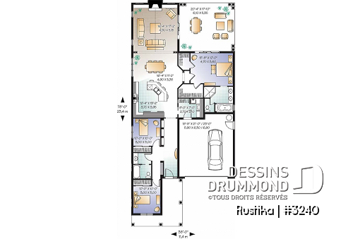 Rez-de-chaussée - Plan de plain-pied sur dalle, 3 chambres, garage double, terrasse couverte, foyer, suite de maîtres - Rustika