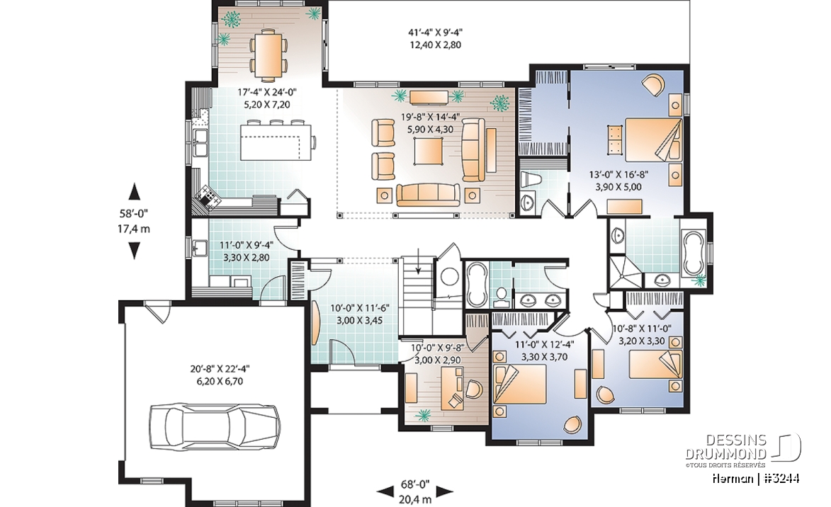 Rez-de-chaussée - Maison de style Floride, grande suite des maîtres, bureau à domicile, à aire ouverte, espace boni - Herman