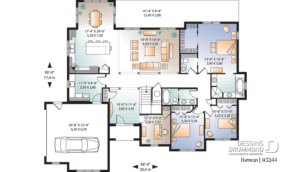 Rez-de-chaussée - Maison de style Floride, grande suite des maîtres, bureau à domicile, à aire ouverte, espace boni - Herman