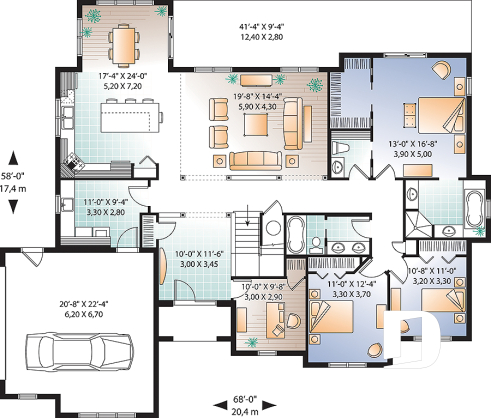 Rez-de-chaussée - Maison de style Floride, grande suite des maîtres, bureau à domicile, à aire ouverte, espace boni - Herman