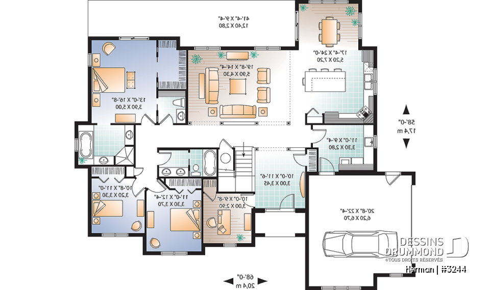 Rez-de-chaussée - Maison de style Floride, grande suite des maîtres, bureau à domicile, à aire ouverte, espace boni - Herman