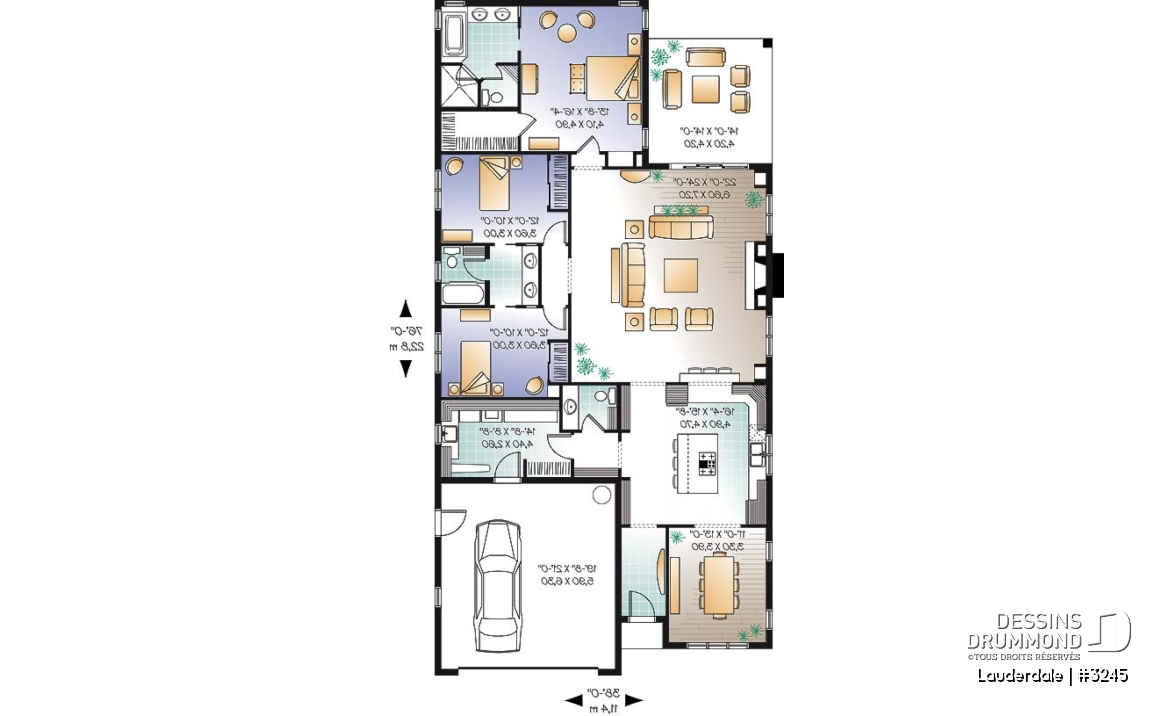 Rez-de-chaussée - Plain-pied avec garage double, 3 chambre, 3 salles de bain, grande buanderie, foyer, salle à dîner formelle - Lauderdale