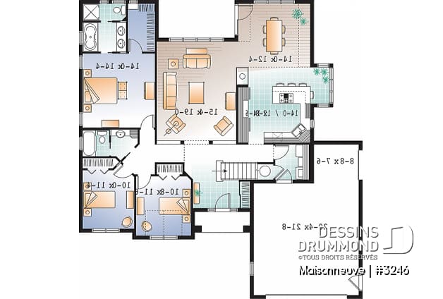 Rez-de-chaussée - Plain-pied style américain, garage double avec boni, 3 chambres, 2 s.d.b, grande cuisine, foyer central - Maisonneuve