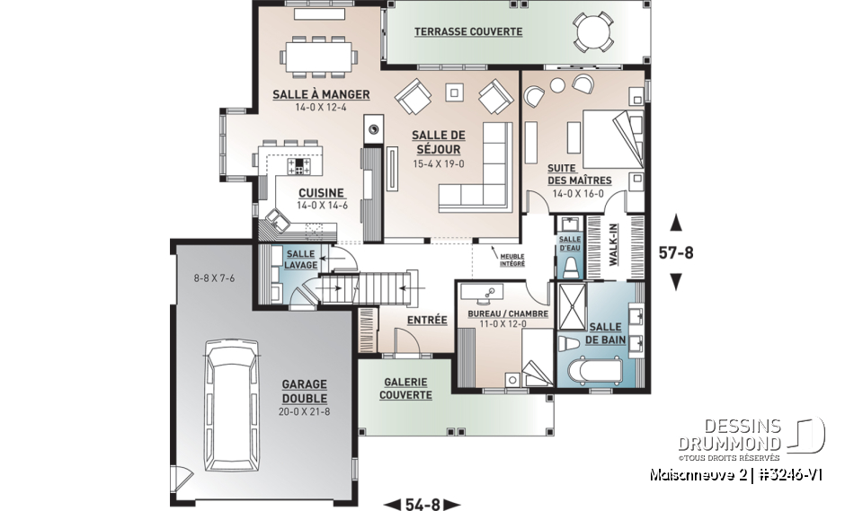 Rez-de-chaussée - Plan de farmhouse moderne avec sous-sol aménagé (rez-de-jardin), garage double, beaucoup de lumière naturelle - Maisonneuve 2