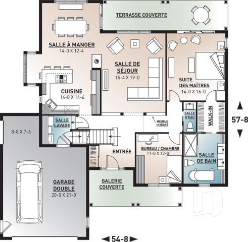 Rez-de-chaussée - Plan de farmhouse moderne avec sous-sol aménagé (rez-de-jardin), garage double, beaucoup de lumière naturelle - Maisonneuve 2