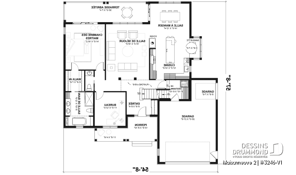 Rez-de-chaussée - Plan de farmhouse moderne, garage double, beaucoup de lumière naturelle - Maisonneuve 2