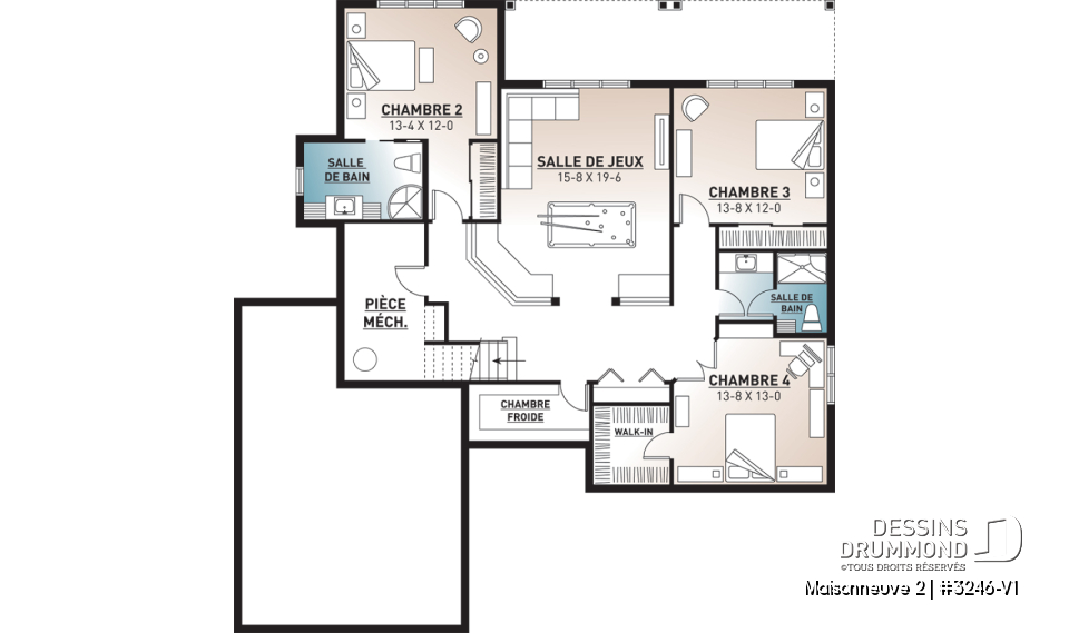 Sous-sol - Plan de farmhouse moderne avec sous-sol aménagé (rez-de-jardin), garage double, beaucoup de lumière naturelle - Maisonneuve 2