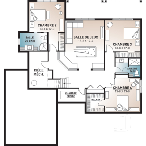 Sous-sol - Plan de farmhouse moderne avec sous-sol aménagé (rez-de-jardin), garage double, beaucoup de lumière naturelle - Maisonneuve 2