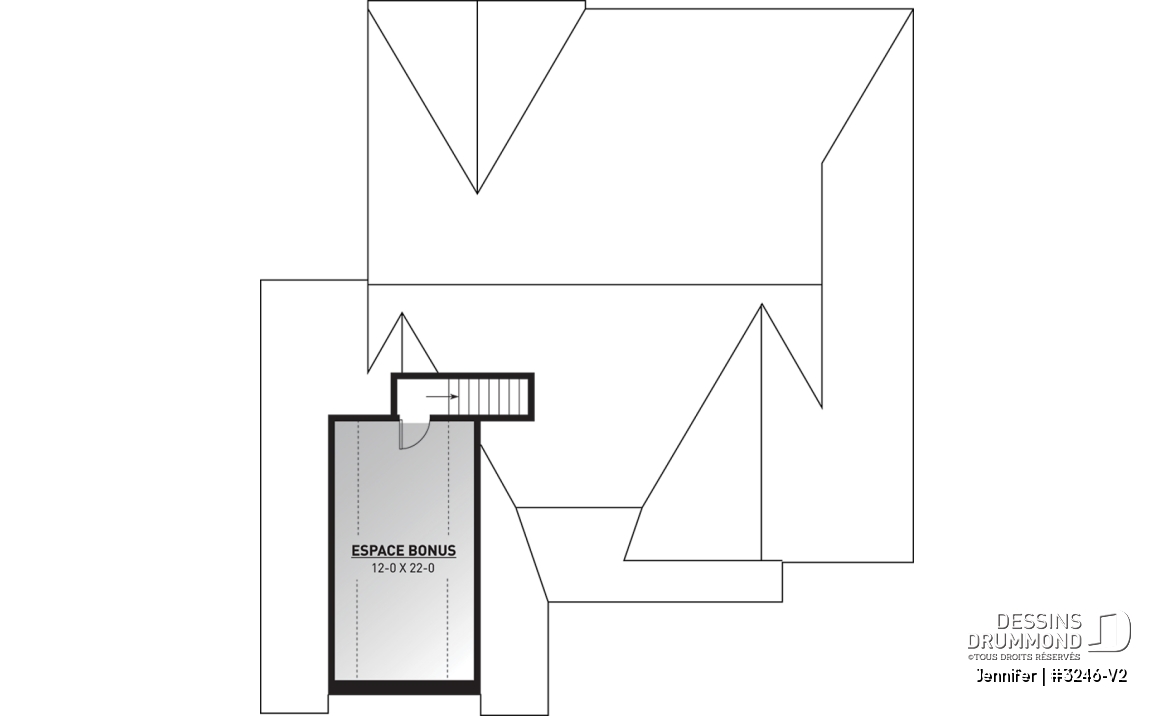 Espace boni - Plan de plain-pied avec garage double, cuisine et salon aménagés à l'arrière, grande terrasse abritée - Jennifer