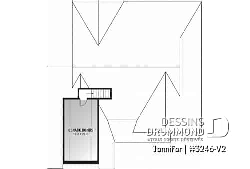 Espace boni - Plan de plain-pied avec garage double, cuisine et salon aménagés à l'arrière, grande terrasse abritée - Jennifer