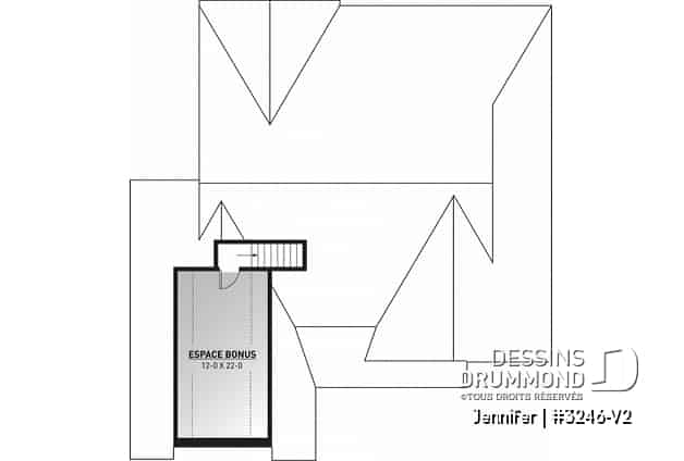 Espace boni - Plan de plain-pied avec garage double, cuisine et salon aménagés à l'arrière, grande terrasse abritée - Jennifer