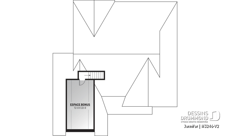 Espace boni - Plan de plain-pied avec garage double, cuisine et salon aménagés à l'arrière, grande terrasse abritée - Jennifer