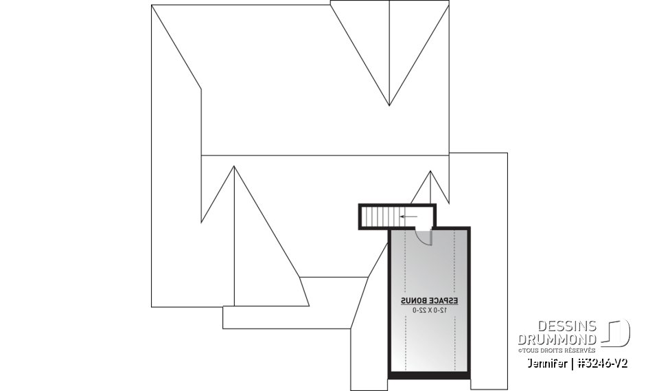 Espace boni - Plan de plain-pied avec garage double, cuisine et salon aménagés à l'arrière, grande terrasse abritée - Jennifer