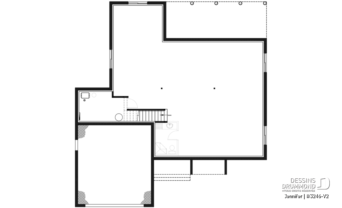 Sous-sol - Plan de plain-pied avec garage double, cuisine et salon aménagés à l'arrière, grande terrasse abritée - Jennifer