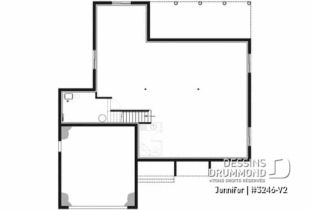 Sous-sol - Plan de plain-pied avec garage double, cuisine et salon aménagés à l'arrière, grande terrasse abritée - Jennifer