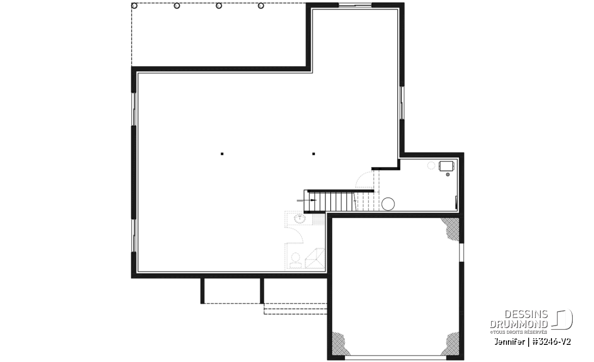Sous-sol - Plan de plain-pied avec garage double, cuisine et salon aménagés à l'arrière, grande terrasse abritée - Jennifer