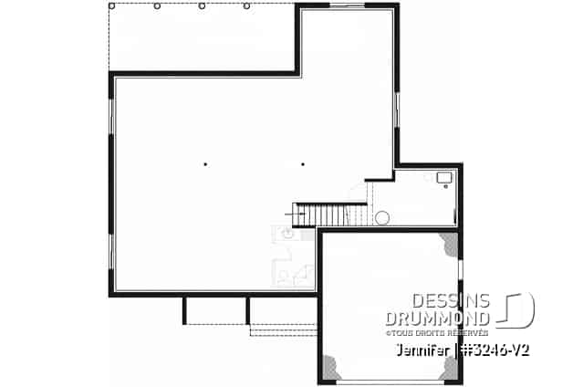 Sous-sol - Plan de plain-pied avec garage double, cuisine et salon aménagés à l'arrière, grande terrasse abritée - Jennifer