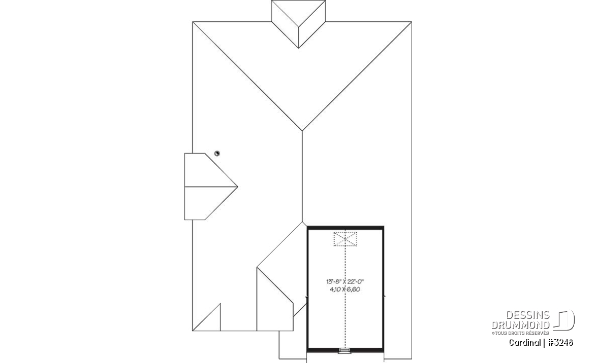 Rangement boni - Plan de plain-pied pour terrain étroit, 3 chambres, garage double, buanderie, foyer, terrasse abritée - Cardinal