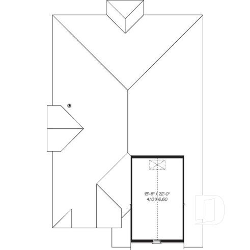 Rangement boni - Plan de plain-pied pour terrain étroit, 3 chambres, garage double, buanderie, foyer, terrasse abritée - Cardinal
