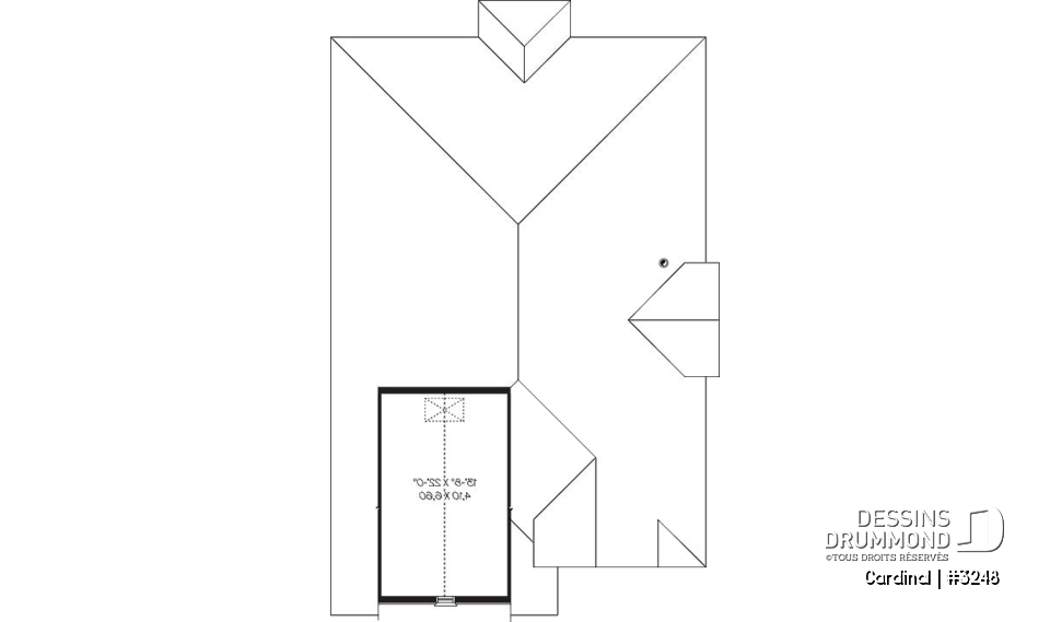 Rangement boni - Plan de plain-pied pour terrain étroit, 3 chambres, garage double, buanderie, foyer, terrasse abritée - Cardinal