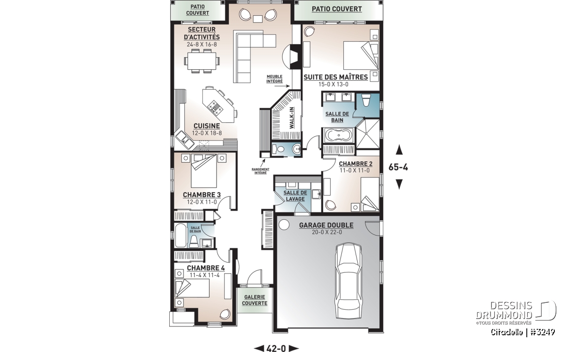 Rez-de-chaussée - Plain-pied avec beaucoup de rangement, 4 chambres, îlot de cuisine - Citadelle