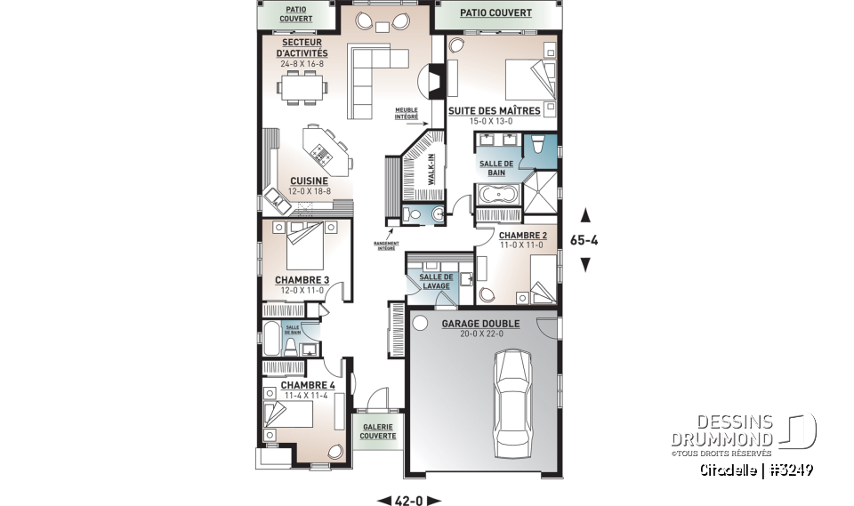 Rez-de-chaussée - Plain-pied avec beaucoup de rangement, 4 chambres, îlot de cuisine - Citadelle