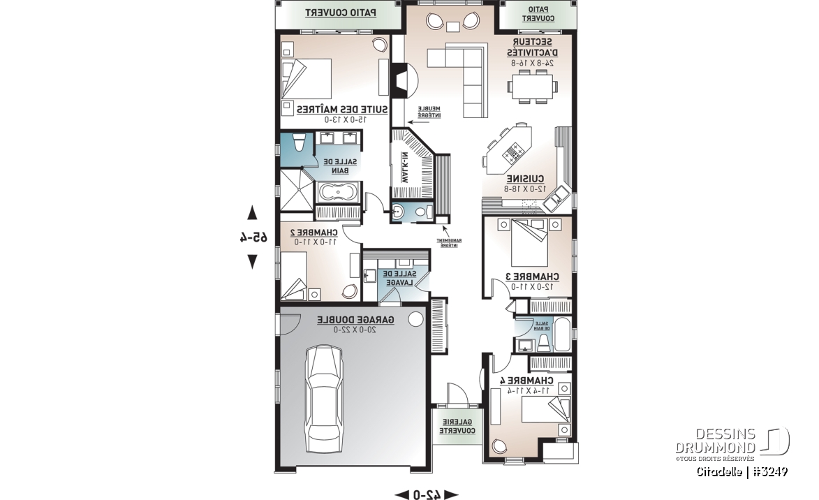 Rez-de-chaussée - Plain-pied avec beaucoup de rangement, 4 chambres, îlot de cuisine - Citadelle