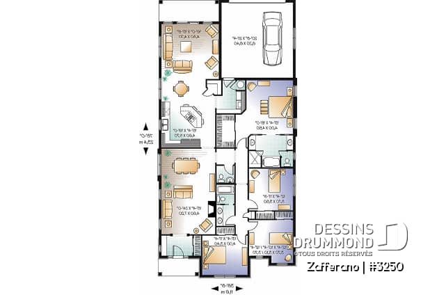 Rez-de-chaussée - Plan de plain-pied 4 chambres, 2 salles familiales, garage à l'arrière - Zafferano