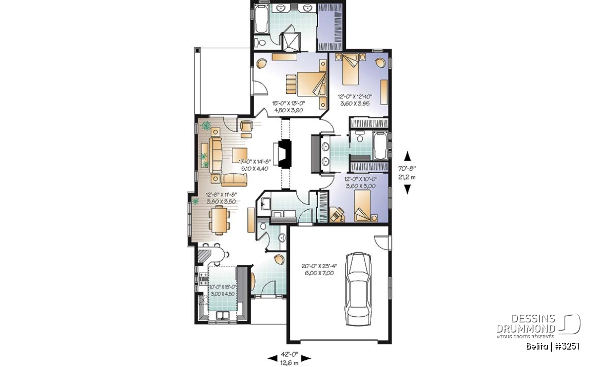 Rez-de-chaussée - Maison de type plain-pied, garage double, 3 chambres, patio couvert, foyer, terrasse abritée latérale - Belita
