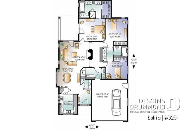 Rez-de-chaussée - Maison de type plain-pied, garage double, 3 chambres, patio couvert, foyer, terrasse abritée latérale - Belita