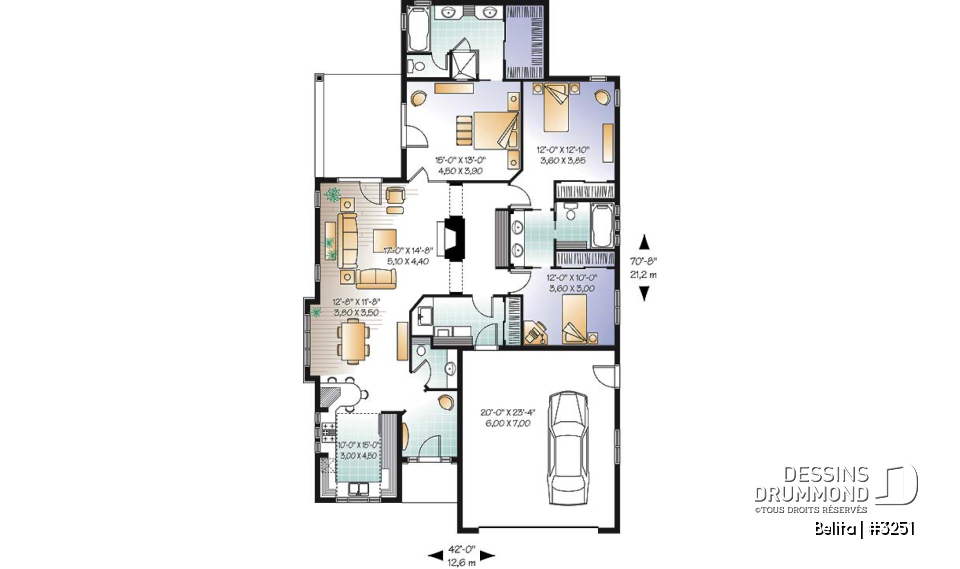 Rez-de-chaussée - Maison de type plain-pied, garage double, 3 chambres, patio couvert, foyer, terrasse abritée latérale - Belita