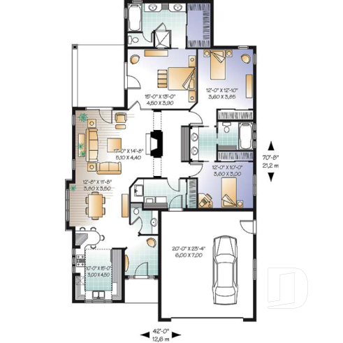 Rez-de-chaussée - Maison de type plain-pied, garage double, 3 chambres, patio couvert, foyer, terrasse abritée latérale - Belita