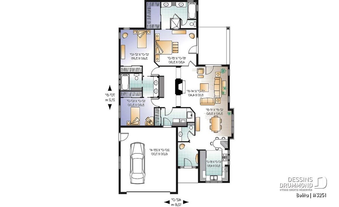Rez-de-chaussée - Maison de type plain-pied, garage double, 3 chambres, patio couvert, foyer, terrasse abritée latérale - Belita