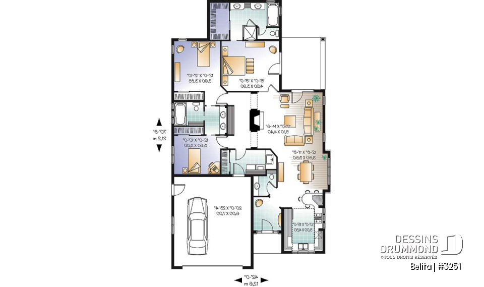 Rez-de-chaussée - Maison de type plain-pied, garage double, 3 chambres, patio couvert, foyer, terrasse abritée latérale - Belita