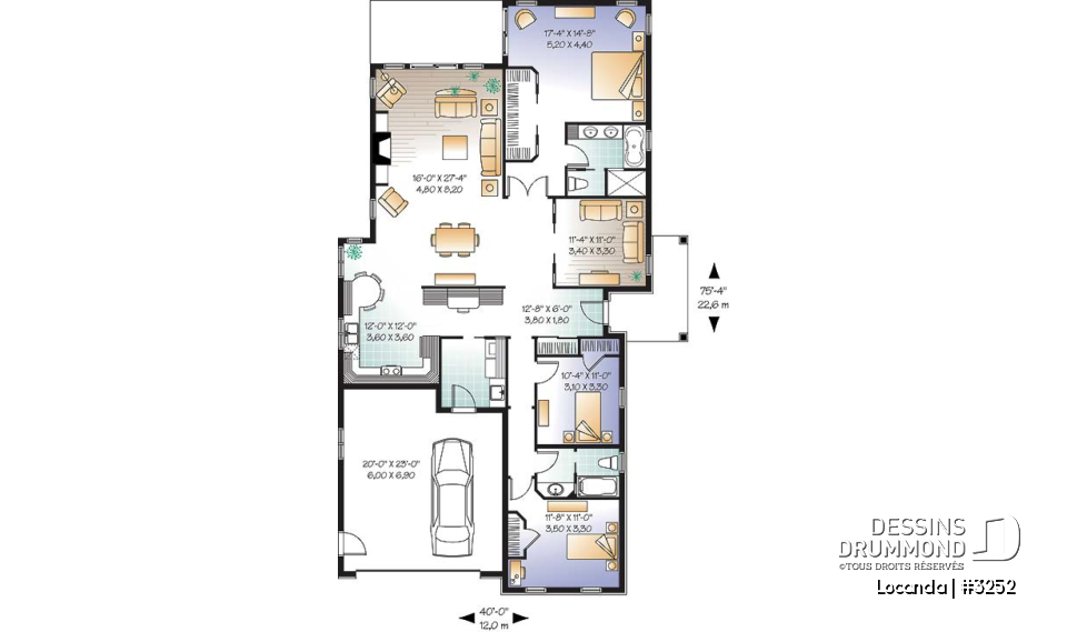 Rez-de-chaussée - Plan de plain-pied avec 3 ou 4 chambres, garage double, grande cuisine, suite des maîtres remarquable - Locanda