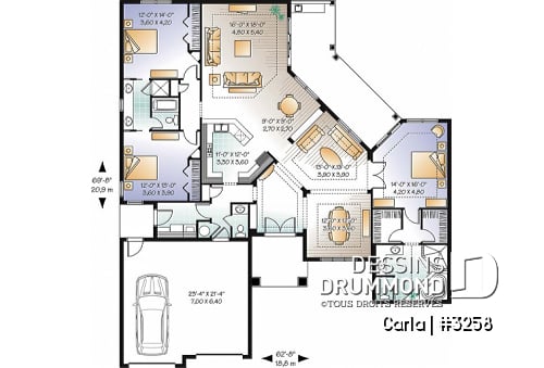 Rez-de-chaussée - Bungalow avec plafond 10', 3 chambres, 2 salons, terrasse couverte - Carla