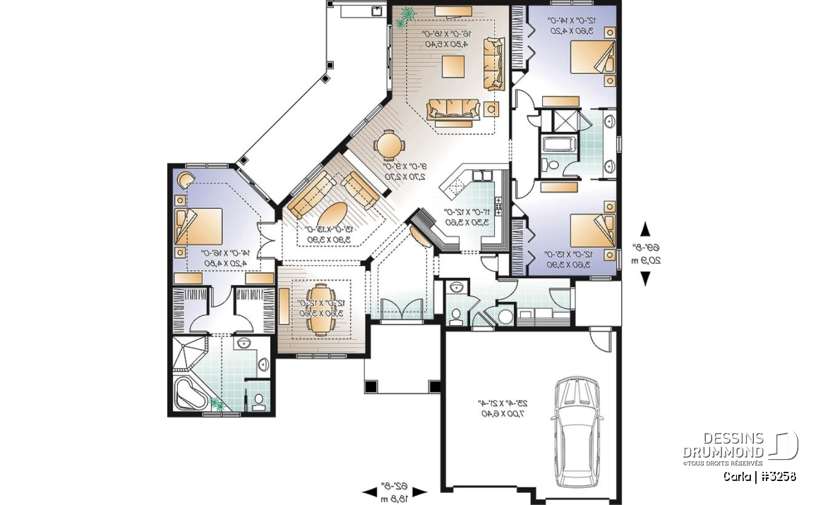 Rez-de-chaussée - Bungalow avec plafond 10', 3 chambres, 2 salons, terrasse couverte - Carla