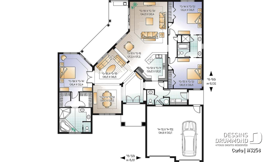 Rez-de-chaussée - Bungalow avec plafond 10', 3 chambres, 2 salons, terrasse couverte - Carla