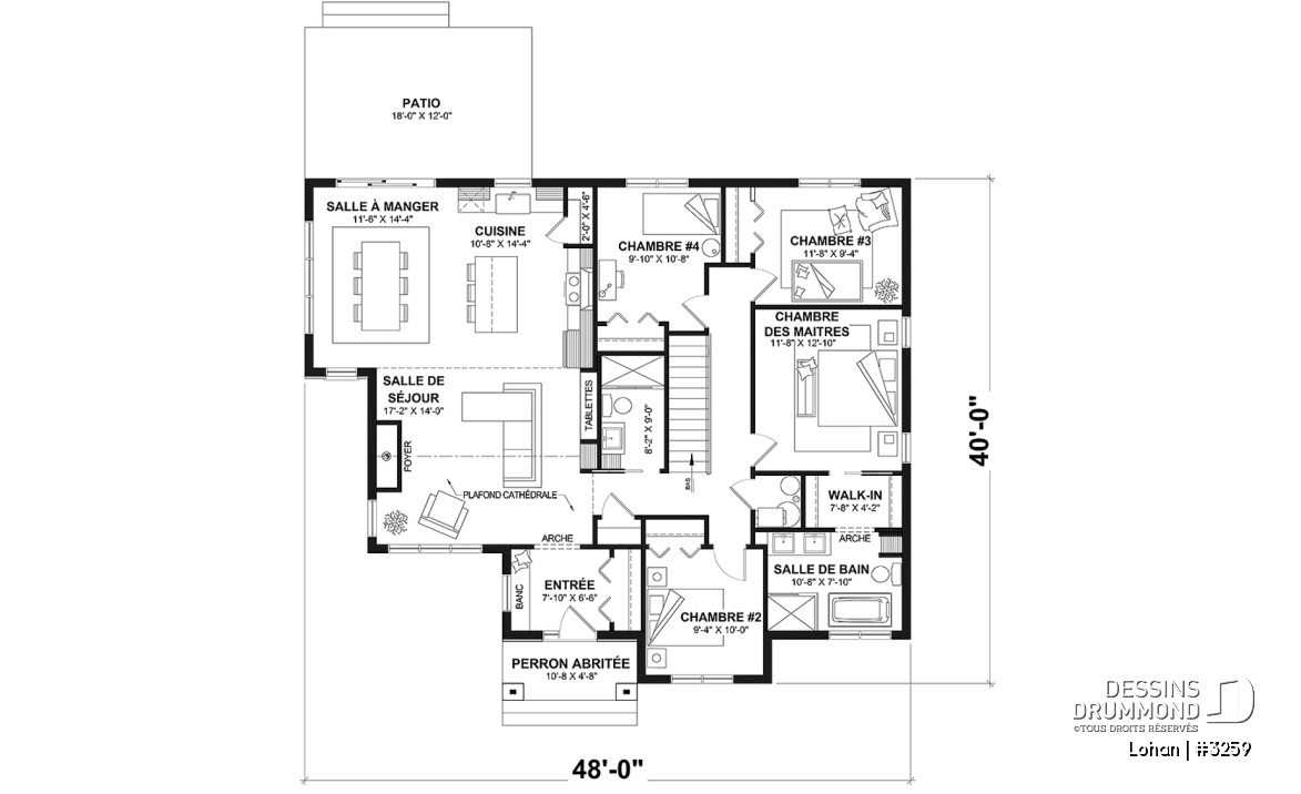 Rez-de-chaussée (Optionel $) - Plan de maison plain-pied 4 chambres, 2 salles de bain, garde-manger et suite privée pour les parents - Lohan