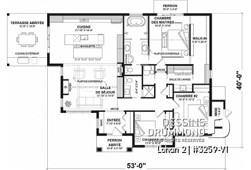 Rez-de-chaussée - Modèle de plain-pied spacieux, dalle flottante, 3 chambres, 2 s. bain, grand îlot à la cuisine avec banquette - Lohan 2